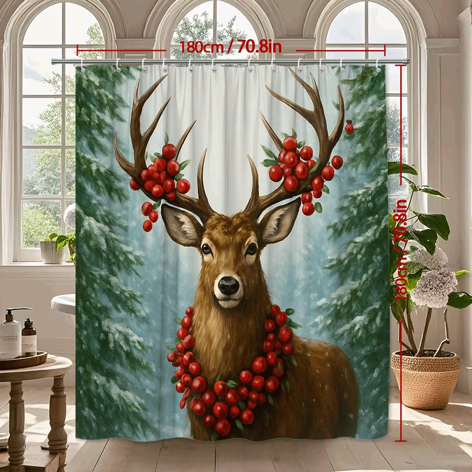 Cortina de ducha ciervo de Navidad - Decoración festiva de vacaciones Foto 4 de 4