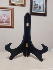 Vintage Oriental Style Black Wooden Easel Display Plate Art Plaque Stand 12"