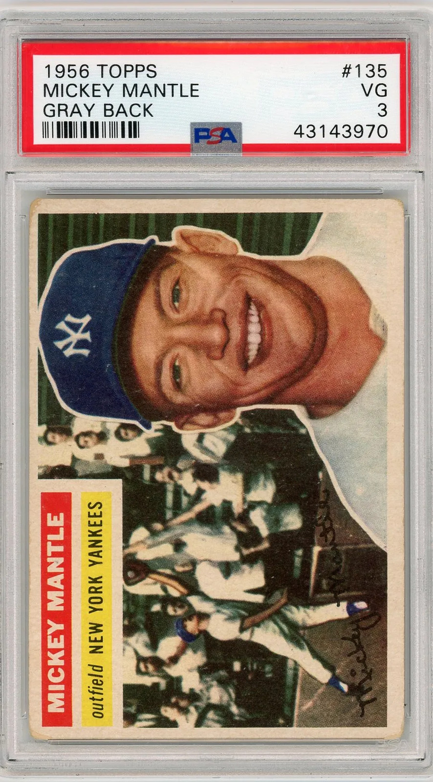 1956 Topps Mickey Mantle #135 Gray Back PSA 3
