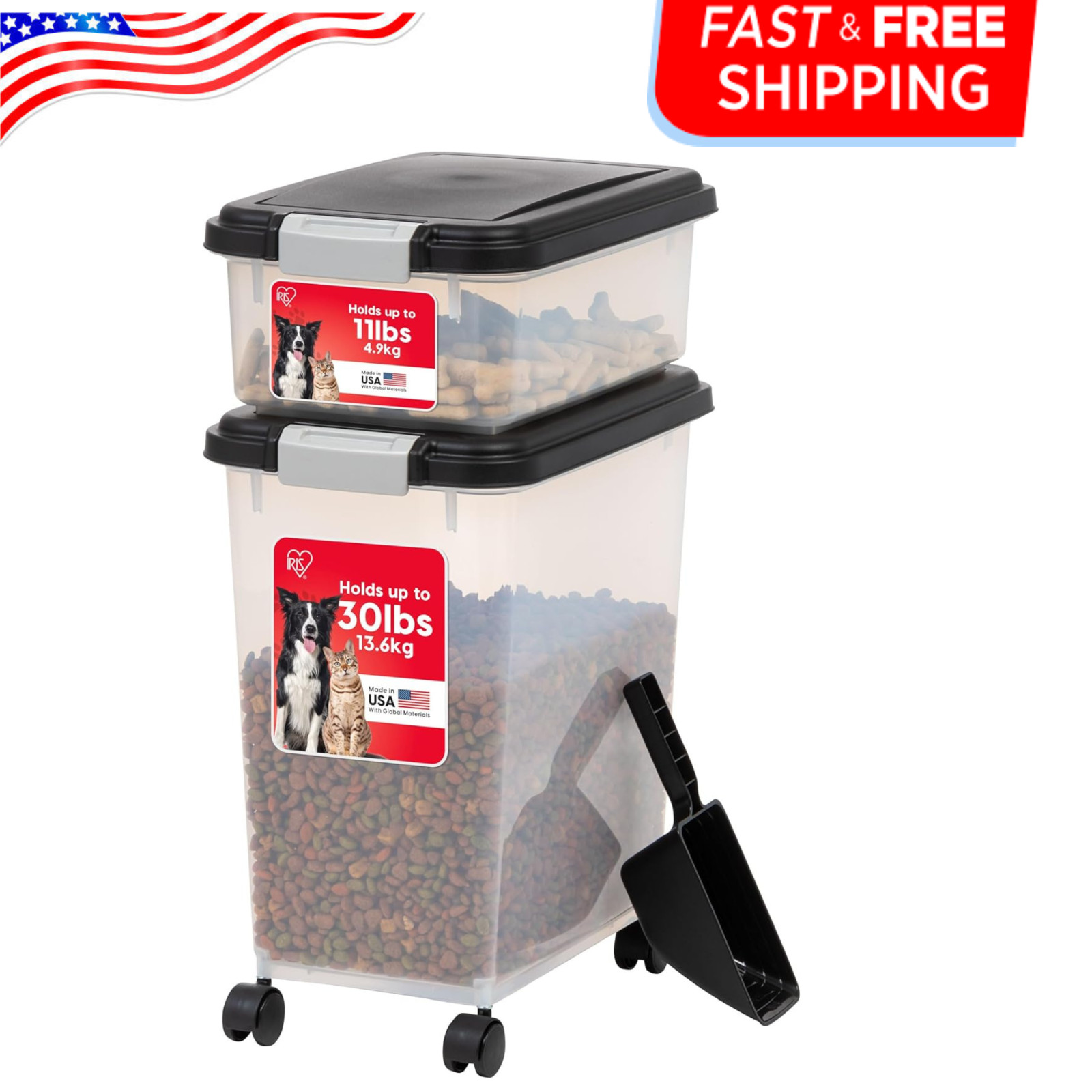 Storage Container, 30 Lbs & 11 Lbs Combo, Cat Food Storage Containe