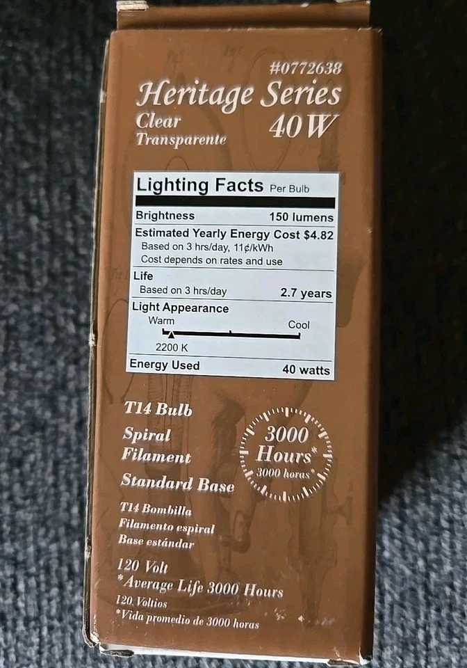 Heritage Series - CLEAR - 40W T14 Bulb Spiral Filament #0772638 - Image 3 of 4