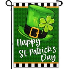 Happy St Patricks Day Garden Flag 12x18 Inch Shamrock Top Hat Garden Flag for...