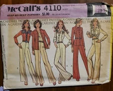 McCall's 4110 Sewing Pattern Bell Bottom Wode Leg Pants Retro 70s Miss Size 10