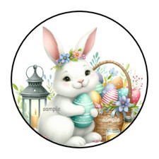30 CUTE EASTER BUNNY ENVELOPE SEALS STICKERS LABELS TAGS 1.5" ROUND EGGS LANTERN