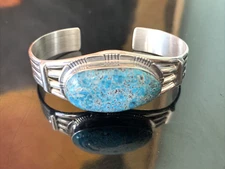 Vintage PETE SANCHEZ Sterling Silver KINGMAN SPIDERWEB TURQUOISE Cuff BRACELET 