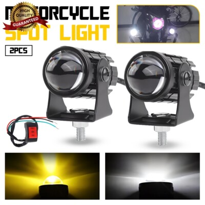 2X Motorcycle LED Headlight Driving Fog Light White/Amber LED Projector Lights P
