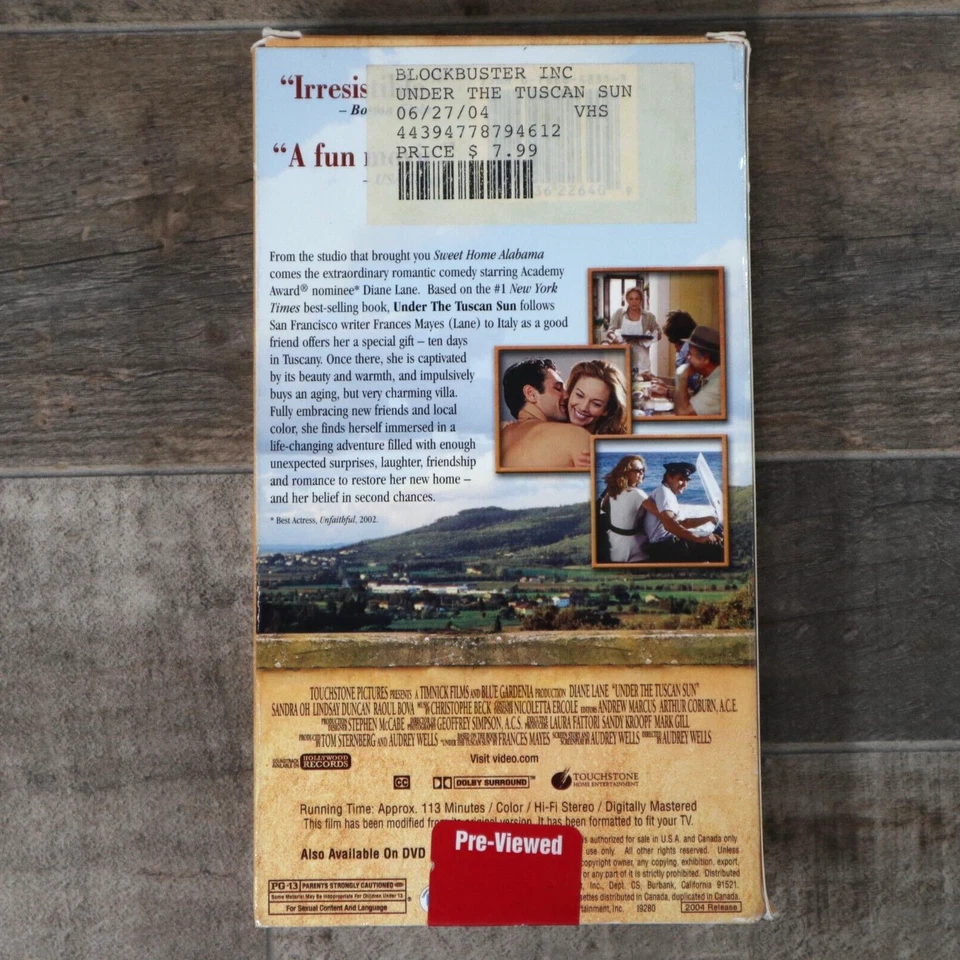 Under The Tuscan Sun VHS VCR Video Tape Used Blockbuster Rental Diane Lane - Image 3 of 4