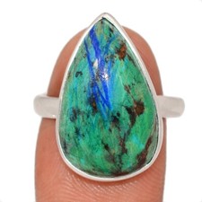 Natural Blue Azurite - Mexican 925 Sterling Silver Ring Jewelry s.9 CR71326