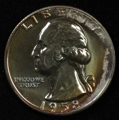 1958 25c Proof Washington Quarter Colorful Toning - Free Shipping USA