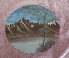Vintage Hand Painted Saw Blade Mountain Trees 12" Tall