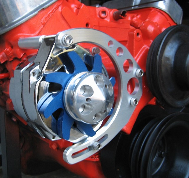 BBC ALTERNATOR BRACKET, BILLET ALUMINUM, MID MOUNT KIT LONG PUMP 1965