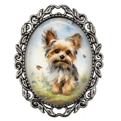 Yorkie Puppy Dog Spring Garden Brooch Pin Yorkshire Terrier Dog