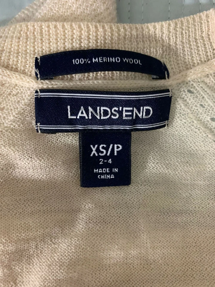LANDS END ivory lightweight merino wool long cardigan sweater Women's XS - Image 4 of 4