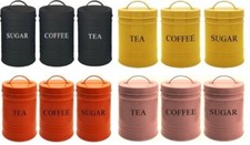 Set of 3  Kitchen Coffee Granules, Tea Leaves & Bags & Sugar Cubes Canisters,