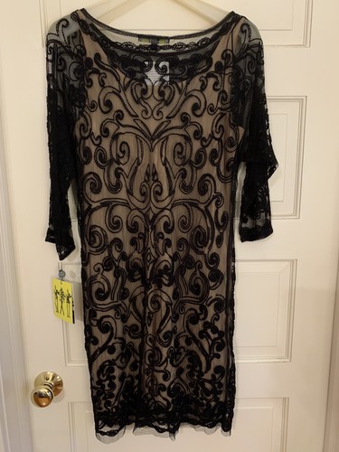 NWT! Black/Nude Catherine Malandrino Women’s Embroidery Print Dress Size S - Picture 6 of 10