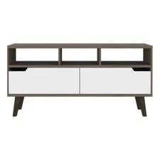 54 Brown And White Particle Board Open Shelving TV Stand