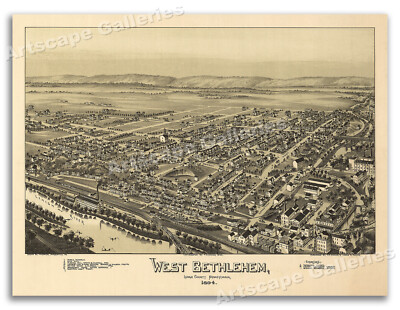 West Bethlehem Pennsylvania 1894 Historic Panoramic Town Map - 20x28