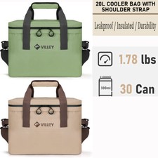 VILLEY 20L Bolsa Enfriadora Aislada 30 Latas Portátil Bolsa Enfriadora Suave A Prueba de Fugas Nueva