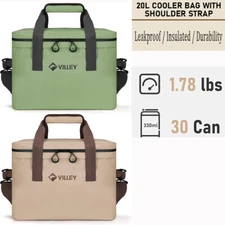 VILLEY 20L Cooler Bag Insulated 30-Can Portable Soft Cooler Bag Leakproof New