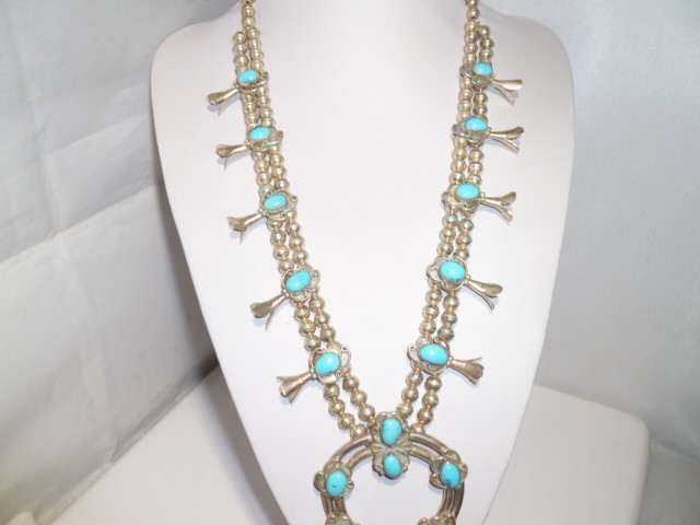 1940s Unsigned Handmade Turquoise Sterling Navajo Squash Blossom