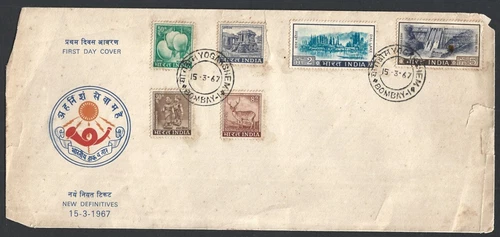 BL India 1967 5R & 6v Stamp New Definitives First Day Cover