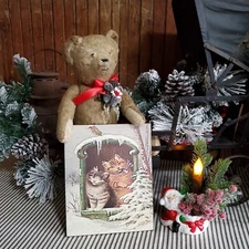 ADORABLE PRIMITIVE ANTIQUE VINTAGE VICTORIAN STYLE CHRISTMAS WINTER CATS SIGN