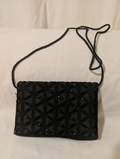 Beaded Black Floral Satin Evening Bag Vintage Christmas Dance Purse Clutch Read