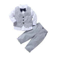 Springautumn Boys Long-sleeved Trousers Vest Gentleman Suit Three-piece Suit