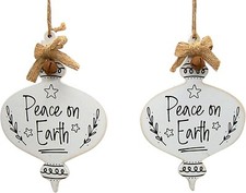 'Peace on Earth' Ivory Christmas Ornaments, 5 Inches, Set of 2