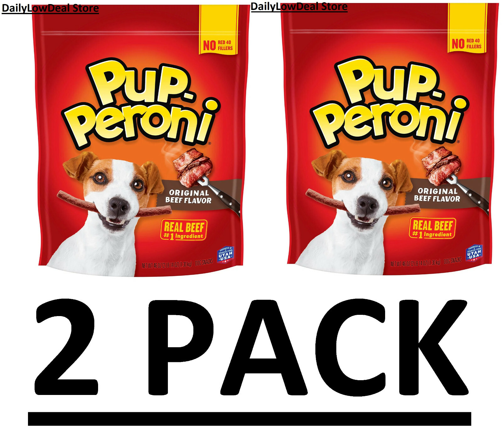 2 PACK PupPeroni Dog Snacks Original Beef Flavor dog treats (46 oz