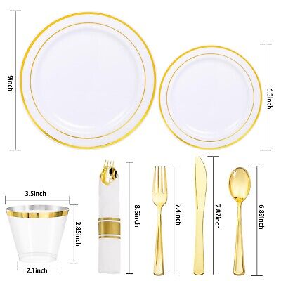 350Piece Thanksgiving Dinnerware Set for 50 Guests Gold Plastic