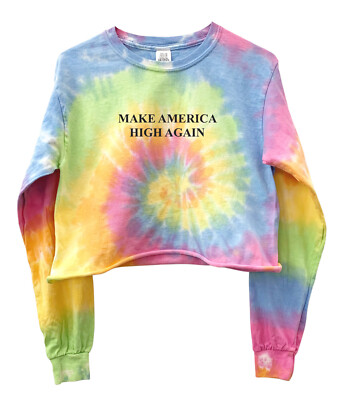 Make America High Again Pastel Rainbow Tie-Dye Long Sleeve Unisex Crop Top