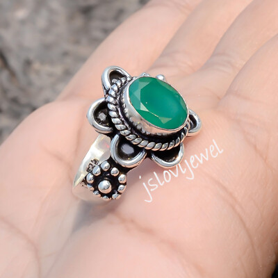 Green Onyx Gemstone 925 Sterling Silver Beautiful Ring Stylish Jewelry