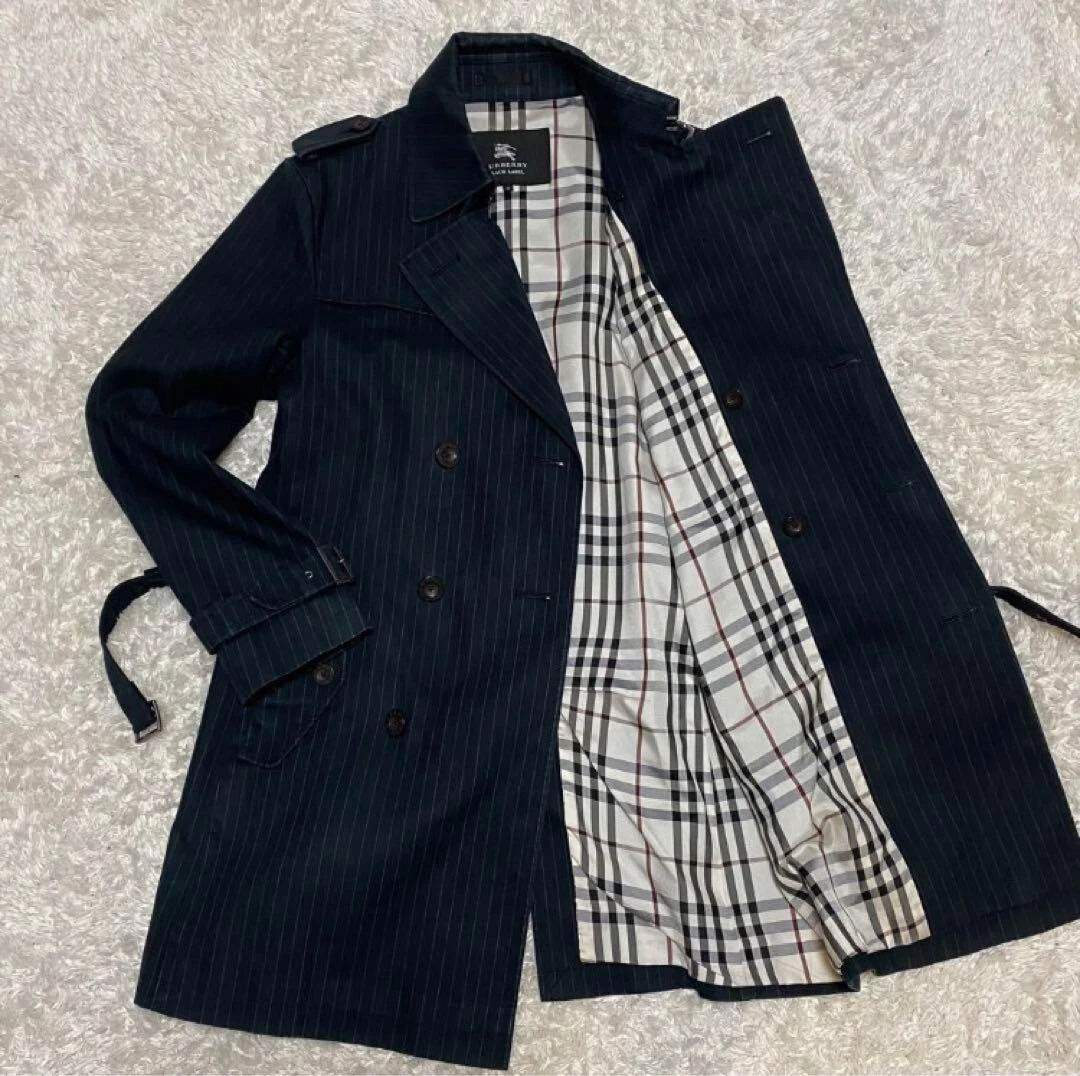 Burberry black label trench coat with belt stripe size M free shipping from  JPN!