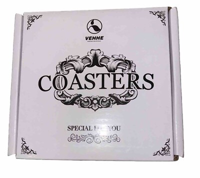 Set of 6 PU Leather Drink Coasters/Holder Round Cup Mat Pad White Marble