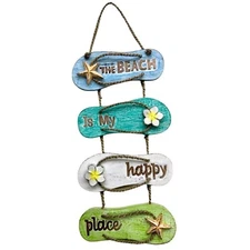 The Beach is My Happy Place Sandals Wood Sign Multicolor 22 Inches Long