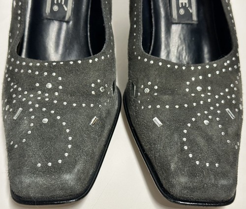 Y2K J. Renee sz 7M Silver Studs Gray Suede Leather Pumps Pointy Snip Toes - Picture 4 of 12