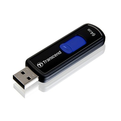 Флэш-диск transcend jetflash 64gb 500 USB 2.0, скорость чтения/записи - 32/18 мб/сек, черный с синим (760557819271)