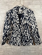 CHICO'S Women's Navy Blue  White Abstract Ikat Blazer Size 2