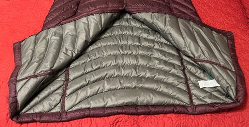 LL Bean Womens LARGE Ultralight 850 Down Hooded LONG Coat Jacket Parka Dark Plum - Picture 18 of 21