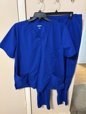 Scrubstar Premium Womens Scrub Set Electric Blue Solid Sz XL Top Pants