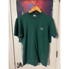Vintage Russell Athletic T Shirt Mens Medium Green Made in USA Blank Embroidered