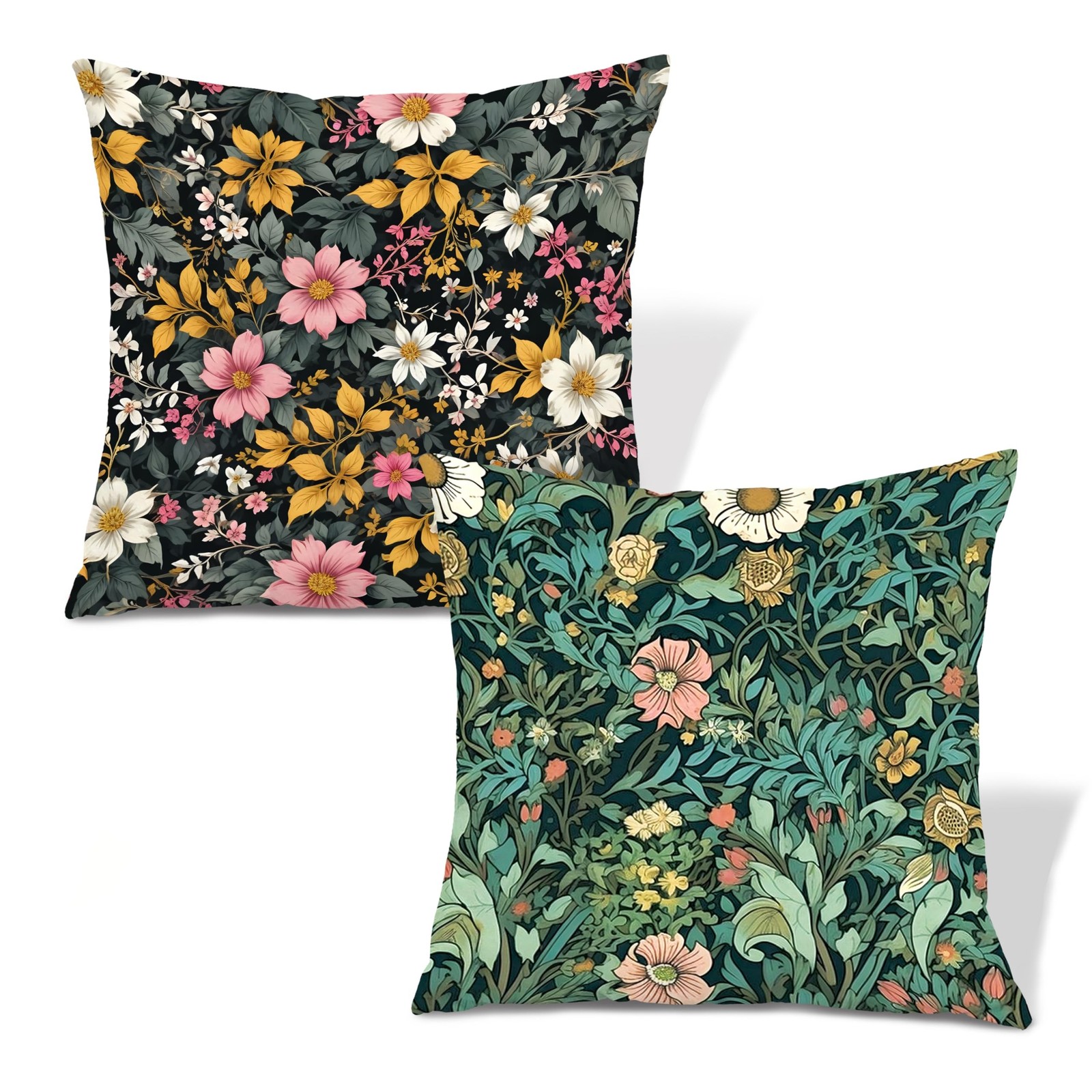 Vintage Cottagecore Floral Throw Pillow Covers 18x18, Art Nouveau Botanical F...