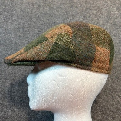 Vintage Kangol Flat Cap Green Tan Plaid Wool Ivy Newsboy Hat Great Britain Large