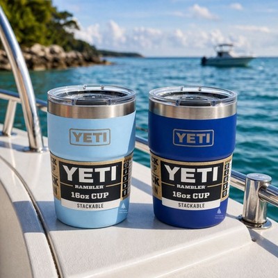 Set of 2 YETI 16 oz Stackable Cups Big Sky Blue + Royal Blue