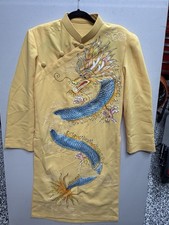 Yellow Vietnamese Ao Dai Traditional Dress Hand painted