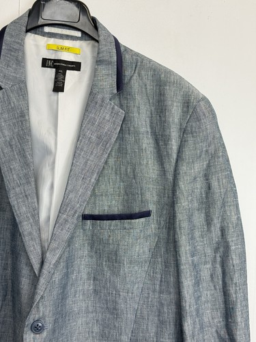 INC International Concepts Slim Fit Linen Blend Blue Suit Blazer Sport Coat XXL - Picture 2 of 8