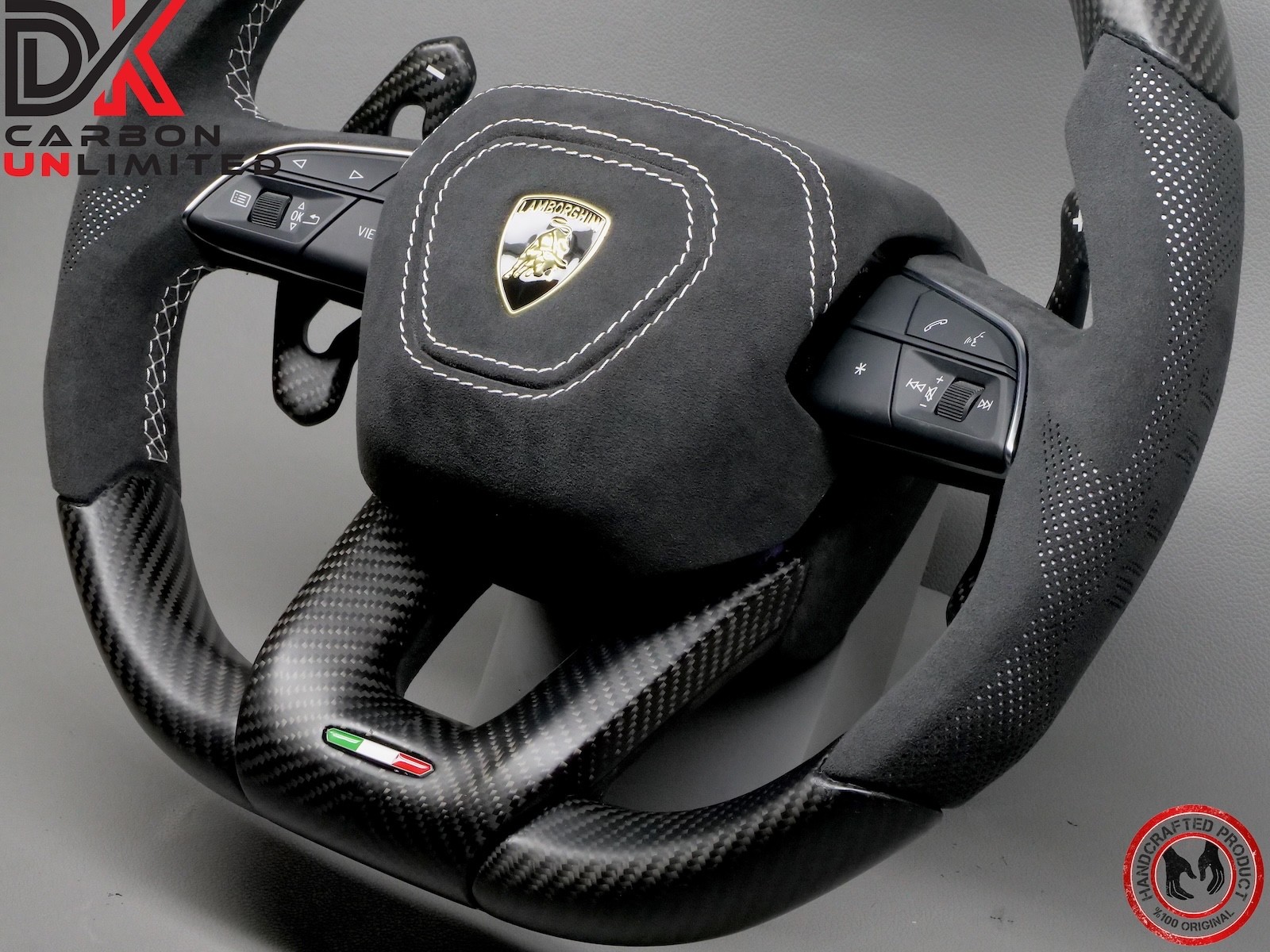 Lamborghini Urus S White Ring Alcantara Matte Satin Carbon Fiber Steering Wheel