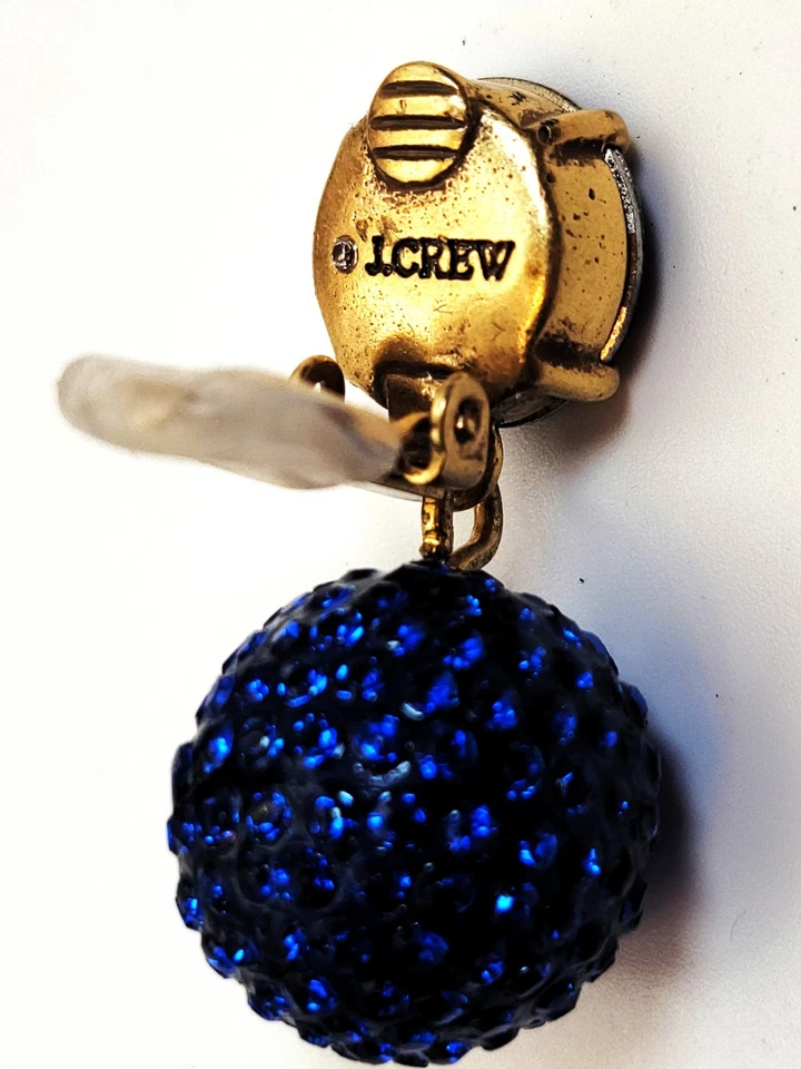 Vintage Signierte J CREW Goldfarbene Dangle Blaue Rhinestones Clip-On Ohrringe - Bild 4 von 4