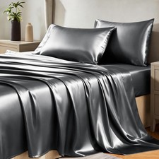 Satin Sheets Queen Size Bed Set - 4 Piece Silky Queen Sheet Set, Luxury Dark ...